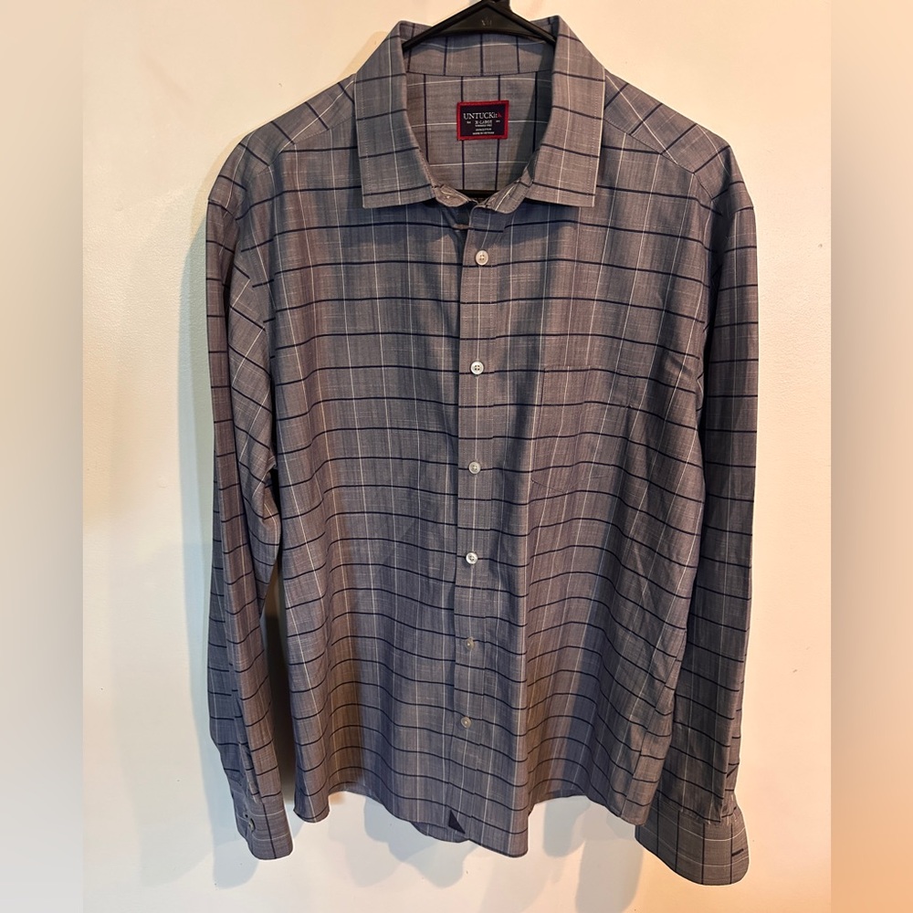 UNTUCKit Shirt Size XL Tall Quentin Wrinkle Free Blue Grey Plaid Long Sleeve#528